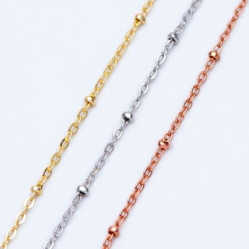Satellite Chains, 1.7mm Cable Chain with 2.2mm Beads, Gold/ Silver/ Rose Gold plated Brass For DIY Jewelry Findings Accessories