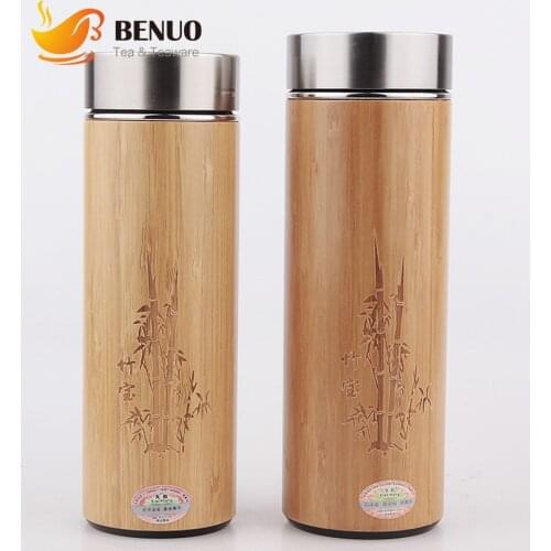 360 / 450ml Natural Bamboo Thermal Insulation Water Bottle with Stainless Steel or Ceramics or Clay Inner Tank Infusers Flasks