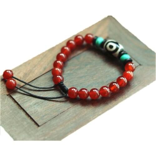 Tibet Jewelry Three Eyes Natural Stone Adjustable Bracelet Ethnic Original Red and Black Beads for Women Jewelry