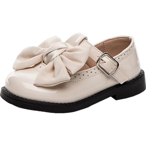 Girls Pu Leather Shoes 2021 Spring Baby New Shoes Bowtie Leather Kids Shoes Fashion White Princess Shoes Black Child Party E619