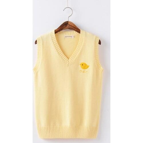 JK Uniforms Japanese Cosplay Yellow chick pattern embroidery sweater vest