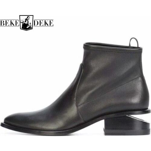 High Quality Women Sheepskin Genuine Leather Ankle Boots Strange Heels Pointed Toe Leather Shoes Fashion Female Winter Boots