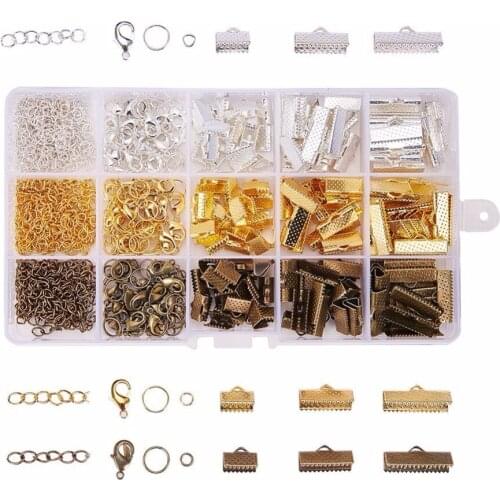 About 420Pcs/Box Lobster Claw Clasps Jump Rings Ribbon Ends Cord Twist Extender Chains Mixed Sizes Jewelry Making Findings