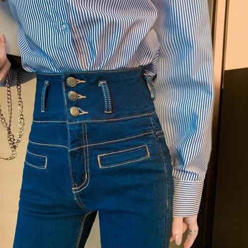 Plus Size Stretch Skinny High Waist Pencil Jeans Women Button Fly Washed Mom Denim Pants Streetwear Spring pants Female jeans