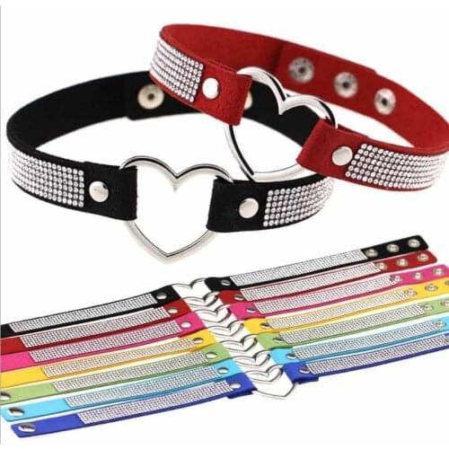 Black Leather Heart Rhinestone Choker Necklace Women Crystal Choker 2018 Statement chocker love collar fashion jewellery