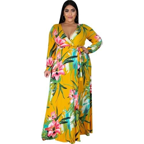 Sexy Long Sleeve Long Skirt Dress V-neck Split Casual Dress plus size autumn clothes woman street wear wholesale drop shipping