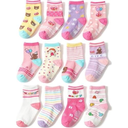 12pairs/Lot 1-3 Years Non-slip Baby Girls Socks Infant Toddlers Anti-slip Socks