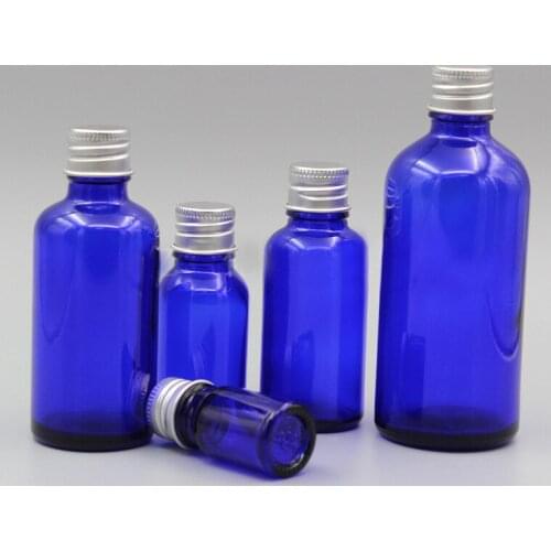 2/10pcs 5ml 10ml 15ml 20ml 30ml 50ml 100ml Empty Cosmetic Blue Glass Essential Oil Refillable Bottle container with aluminum cap