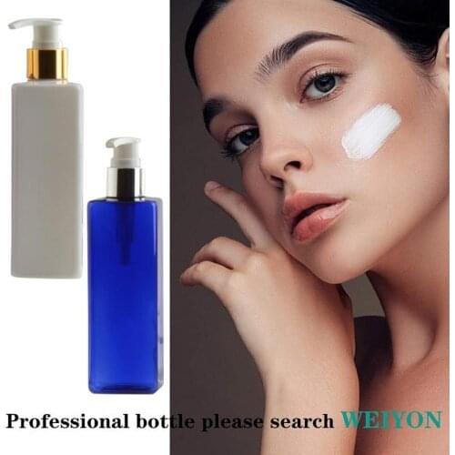 250ml Cosmetic Cream Shampoo Lotion Press Spray Bottles Big Plastic Square Clear Blue Bottle Square Spray Bottle