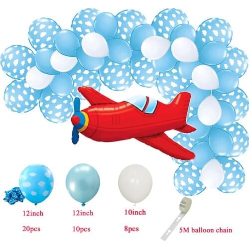 39pcs 12" Blue White Cloud Balloons Boy Airplane Toy 1st Birthday Decor Hawaii Theme Kids Birthday Party Supplies Air Globos