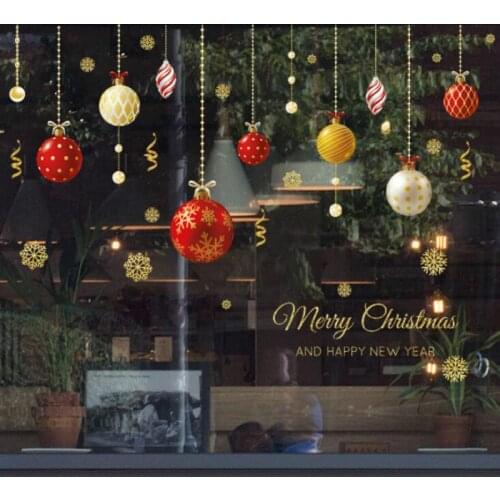 45*60cm 2021 Christmas Wall Stickers Decoration Shop Glass Window Golden Christmas Ornaments Colored Ball Stickers