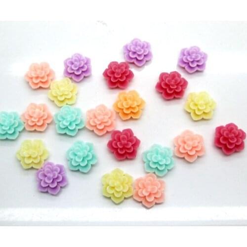 50Pcs 14mm Mixed Resin Flower Decoration Crafts Kawaii Bead Flatback Cabochon Fridge Magnet Scrapbook DIY Accessories Buttons