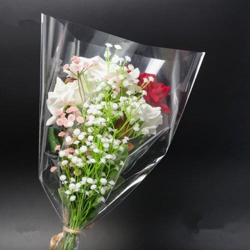 50pcs 6 silk Florist Transparent Plastic Flower Packaging Bags Single Rose Bags Flowers Wrapping Paper Valentines Day Roses Bag