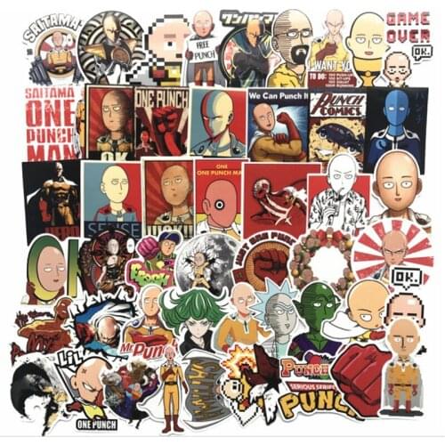 50pcs/set Anime ONE PUNCH MAN Saitama Printed Stickers Suitcases Stickers Mobile Phone Decor Toy Cosplay Prop for Boy Girl