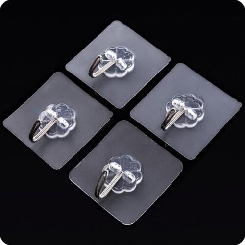 6Pcs Adhesive Hooks Kitchen Wall Hanger Transparent Removable Adhesive Hanger Reusable Wall Hooks