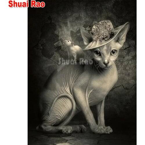 Diamond embroidery Sphynx cat & mouse 5d diy diamond painting full square round drill mosaic cross stitch animal home decor