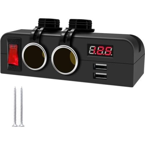 Dual USB Port Car Charger Cigarette Lighter Socket With Voltmeter Universal For DC 12V/24V Vehicles Yacht Ship Caravan Cars
