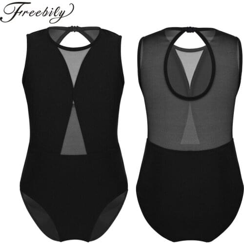 Kids Teens body ballet leotard ballerina party Sleeveless Mesh Keyhole Back Girls Ballet Dance Gymnastics Leotard Jumpsuit