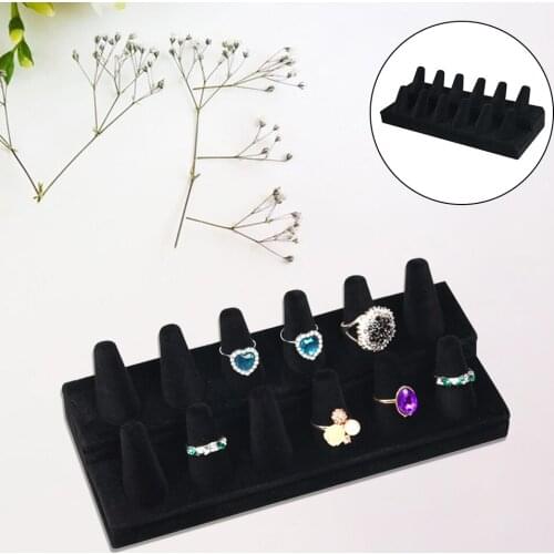 12-Finger Velvet Flocking Ring Display Stand Organizer for Showcase Drawer