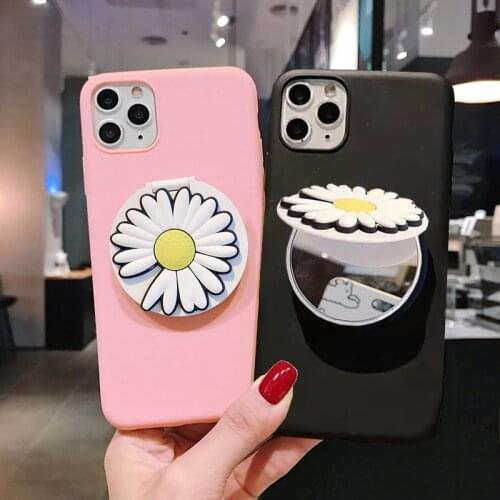 Cartoon Flower Makeup Mirror Case for Google 5 XL 5G 4A 3A 3 XL Lite 2 XL Pixel XL Soft Stand TPU Cover