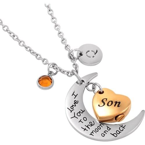 CMJ0072 I Love You To The Moon and Back Son Memorial Jewelry for Ashes Cremation Ashes Pendant Necklace Keepsake Urns