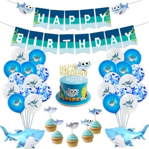 Baby Shark Party Supplies Birthday Baby Happy Birthday Banner Shark Balloons Cake Topper CupCake Toppers for Baby Birthday