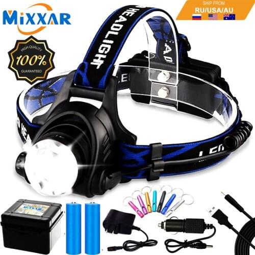 EZK20 Dropshipping LED Headlamps 18650 Rechargeable Waterproof with Zoomable Work Light Hard Hat Torch for Camping Outdoors