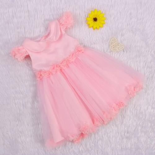 FOCUSNORM 0-6Y Summer Kids Girls Solid Princess Dress Flowers Fly Sleeve Peter Pan Collar Lace Tutu Dress