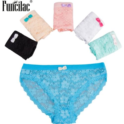 FUNCILAC Sexy Womens Panties Transparent Lace Briefs Cotton Crotch Breathable Underwear for Women Bikini Lingerie 5 Pcs/lot