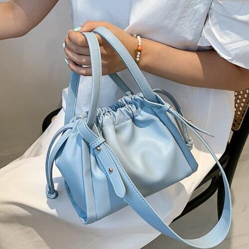 Quality PU Leather Drawstring Bucket Crossbody Bags for Womens Simple Designer Luxury Brand Shoulder bags Small ladies Handbag