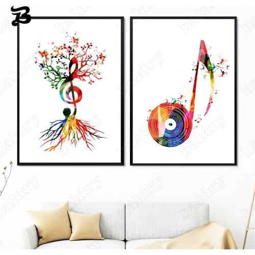Canvas Painting Abstract Music Girl Cello Tree Colorful Posters and Prints Wall Art Pictures for Music House Home Decoration