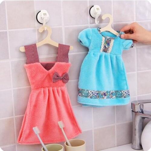 Cartoon Suspender Skirt Hanging Towel Thickening Coral Fleece Towel Set Absorbent Cloth Hand Wipe Towels