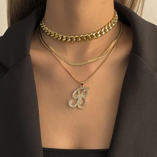 Exaggerated jewelry with punk personality letters with rhinestones fashion multi-layer alloy set necklace female wholesale