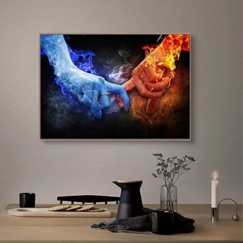 Lce And Fire Hand Pictures Fingers Canvas Painting Wall Art For Living Room Bedroom Decor No Frame