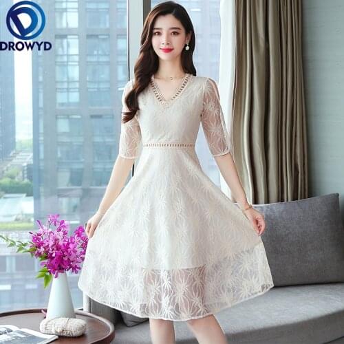Fashion Sexy Lace Summer Dress Short Sleeve V-neck Mesh Chicly Elegant Female Dresses Fashion Vestidos 2021 Pink Women Dresses