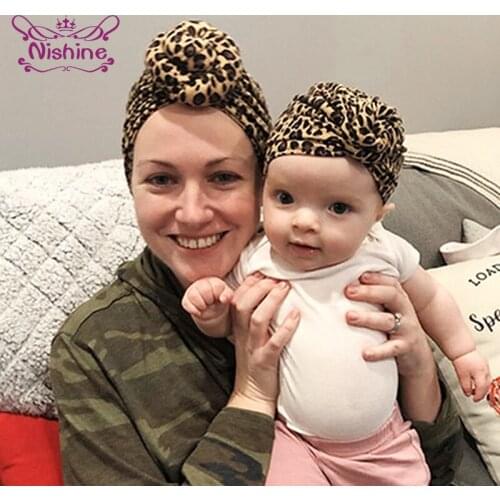 Nishine Fashion Leopard Print Knotted Parent-child Hats Cute Cartoon Pattern Cotton Infant Caps Kids Accessories Birthday Gifts