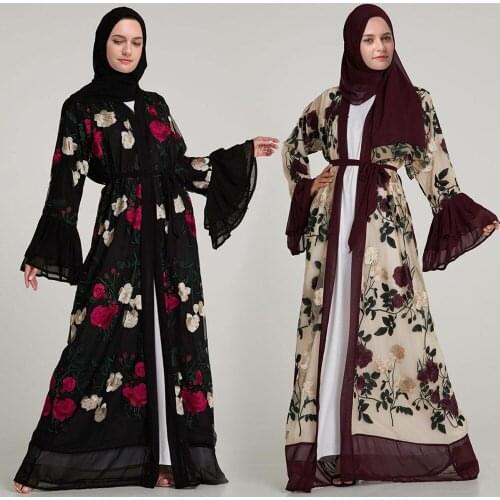 Muslim adult fashion embroidery abaya Arab lace with ruffles muslim abaya Dress Musical Robe prayer muslim dress wq1013 dropship