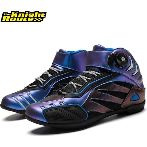 Purple Moto Motorcycle Boots Riding Boots Motocross Shoes Men Reflective Motorbike Biker Chopper Motoborats Motorcycle Shoes