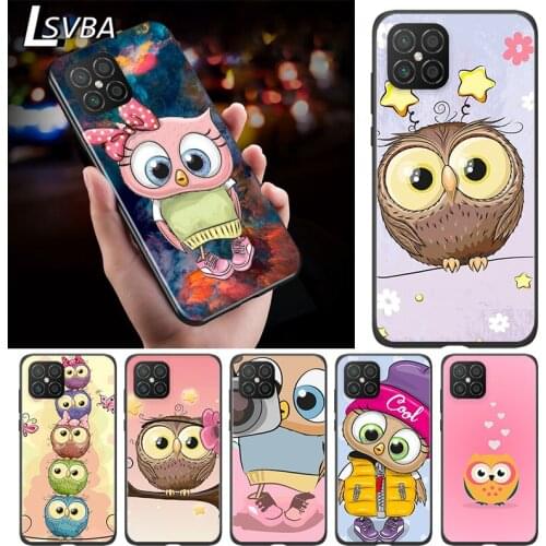 Cute Owl Hearts Lover For Huawei Nova 8 7 6 SE 7i 5T 5i 5Z 5 4E 4 3i 3E 3 2i 2 Lite 2 Pro 2017 Black Soft Phone Case