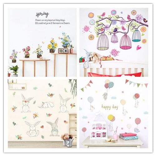 Garden plant flower rabbit birdcage wall stickers for kids rooms living room bedroom window wall decals mural arts poster