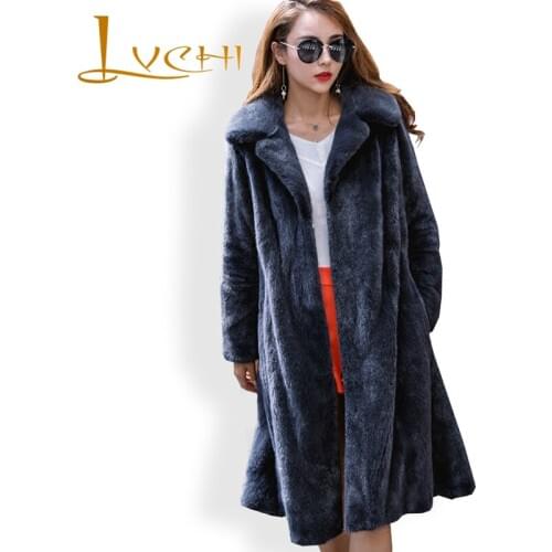 LVCHI Import Denmark Purple standard fur Mink Coat Classic Black Velvet Marten Medium Coats Windbreaker style Natural Fur Coats