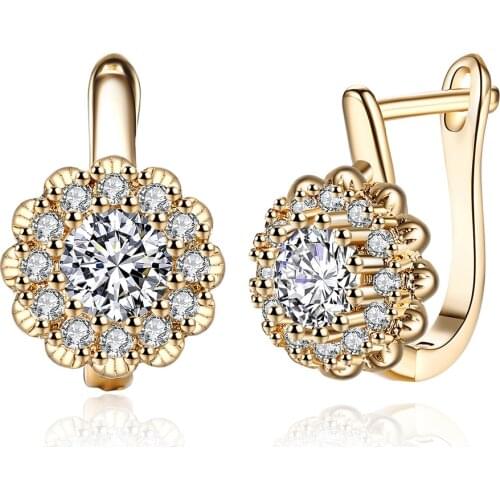 New Fashion Ladies White Ggold Cchampagne Golden Flower Earrings with Zircon Inlaid Ladies’ Favorite