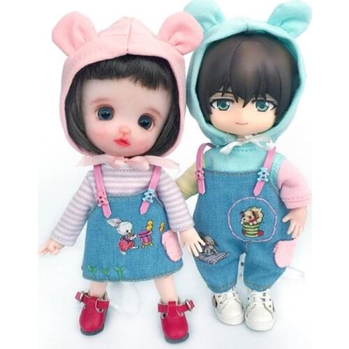 Ob11 doll clothes hat + long-sleeved T-shirt + jumpsuit or suspender skirt suit for obitsu 11, GSC, 1/12 bjd doll clothes dress