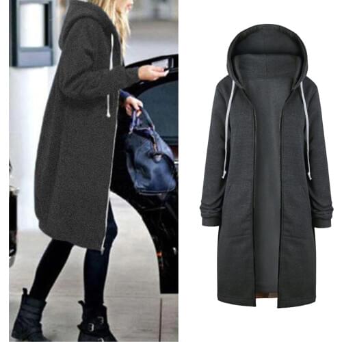 Autumn Winter Coat Women Casual Long Zipper Hooded Jacket Hoodies Sweatshirt Vintage Plus Size Outwear Coat 5XL
