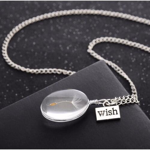 Wish Glass Necklace Dandelion Seeds in Glass Pendant Long Necklace Women Gift