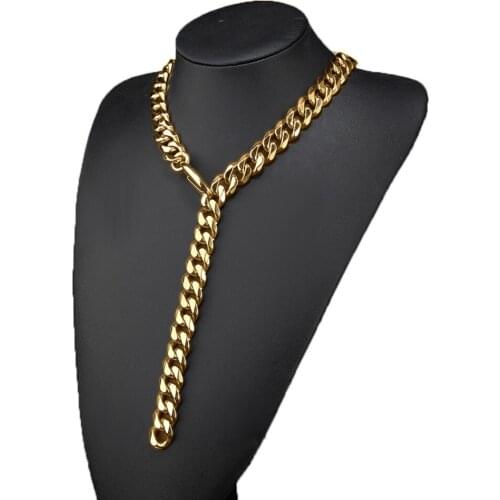 Gold Color Cuban Mens Necklace Solid Stainless Steel Chain Strong mens Accessories Punk Style Hip-hop Boy Wholesale Retail