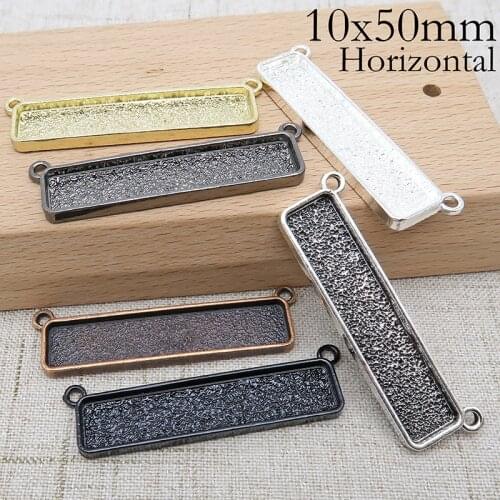 50 pcs - Rectangle horizontal Necklace connector Setting, 10x50mm Horizon Pendant Bezel Blank Base for Handmade Jewelry