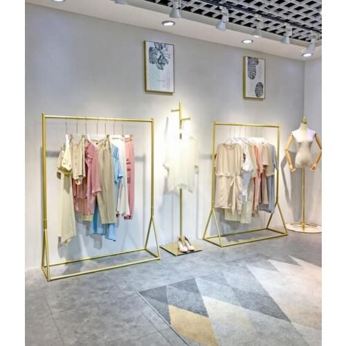 Clothing store display shelf gold clothing rack womens clothing store shelf floor type clothes hanger does not drop paint