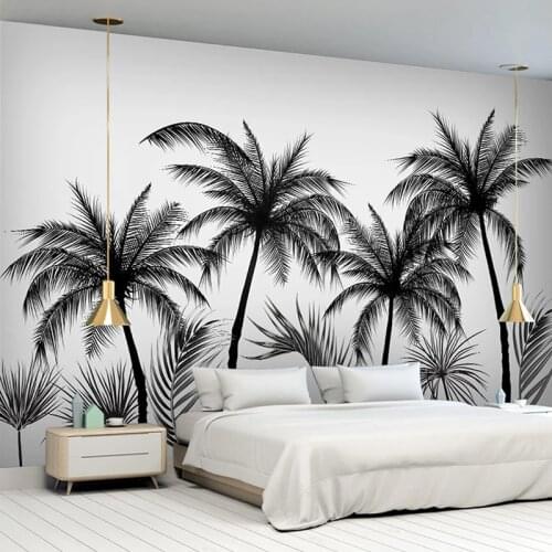 Custom Photo Wallpaper 3D Black And White Sketch Tropical Rainforest Coconut Trees Mural Living Room TV Bedroom Decor Wallpapers