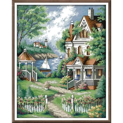 Seaside villa landscape printing cross stitch kit DIY needlework embroidery set 14CT Chinese style cross stitch home decoration